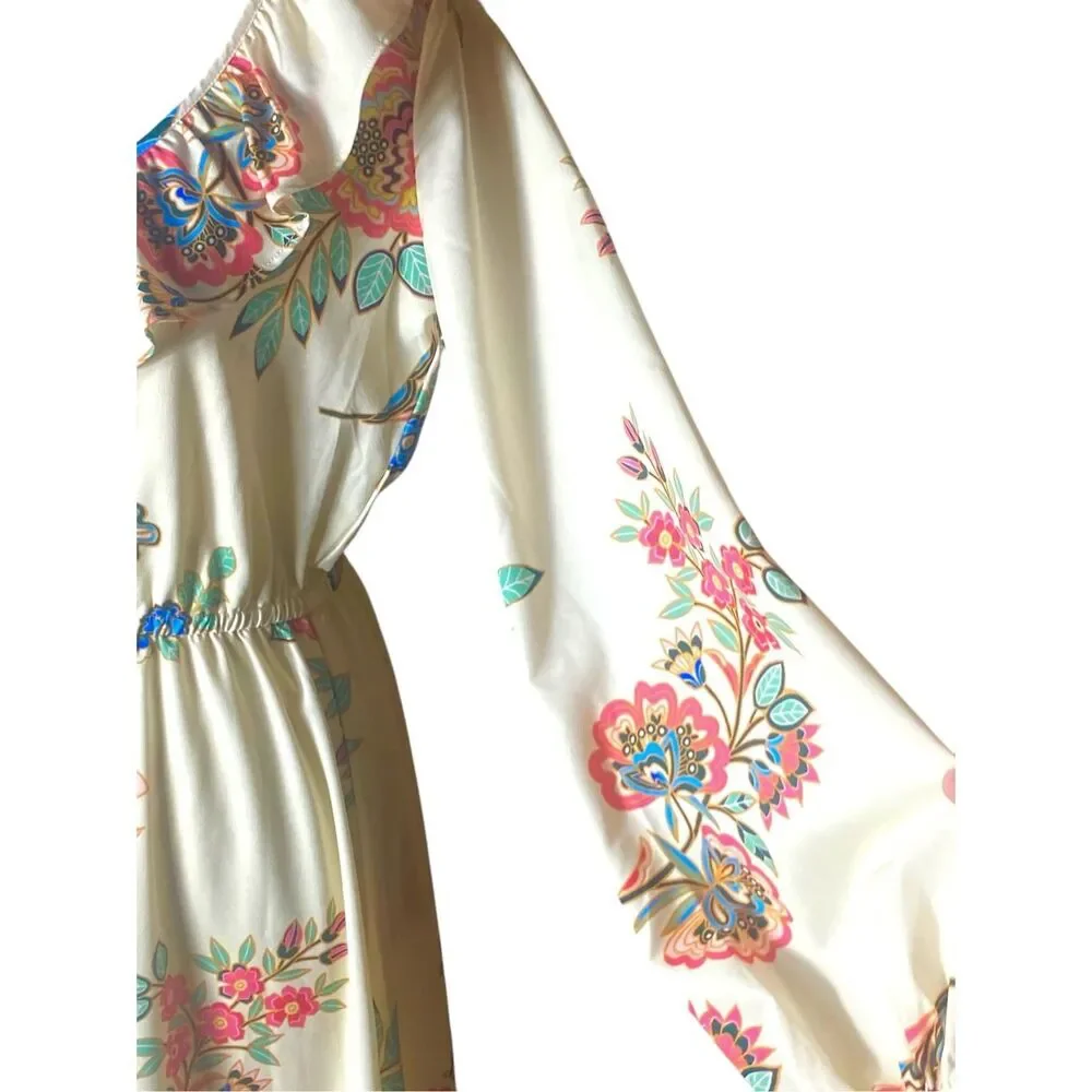 Boston Proper Floral Maxi Dress Boho Cottagecore Smocked Ruffle Sz 4